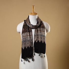 Black Natural Dyed Block Print Modal Silk Ajrakh Stole