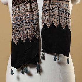 Black Natural Dyed Block Print Modal Silk Ajrakh Stole