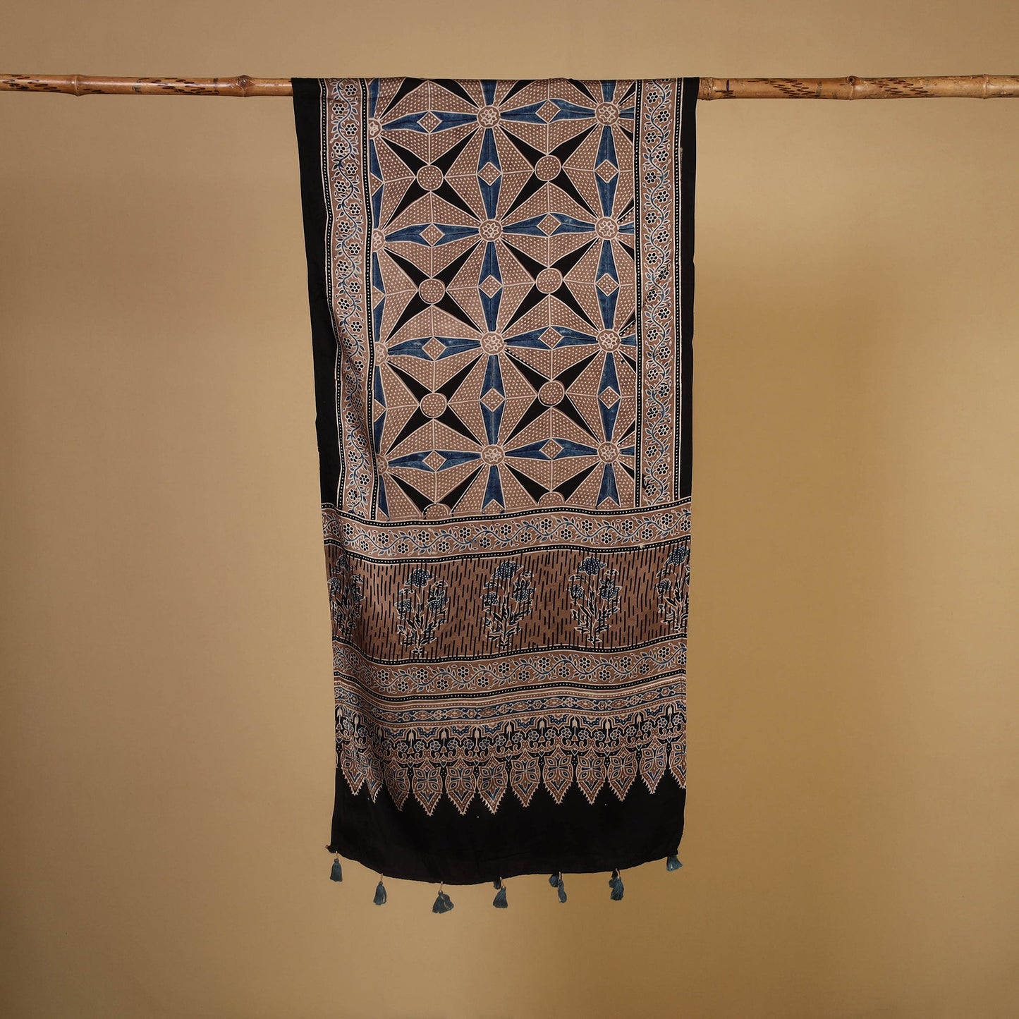 Black - natural dyed modal silk stole 23 - handcrafted