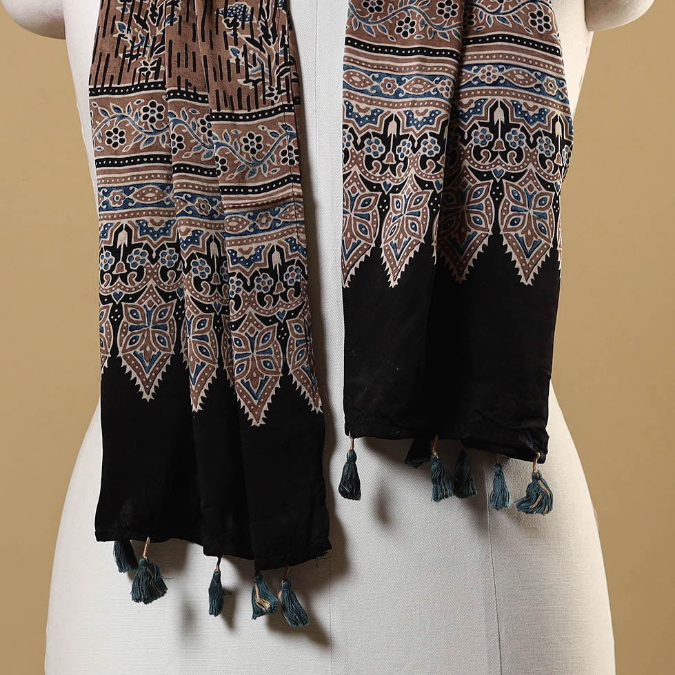 Black - natural dyed modal silk stole 23 - handcrafted