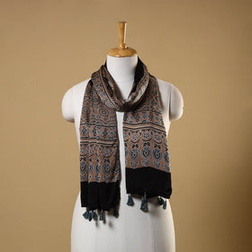 Black Natural Dyed Block Print Modal Silk Ajrakh Stole