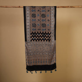 Black Natural Dyed Block Print Modal Silk Ajrakh Stole