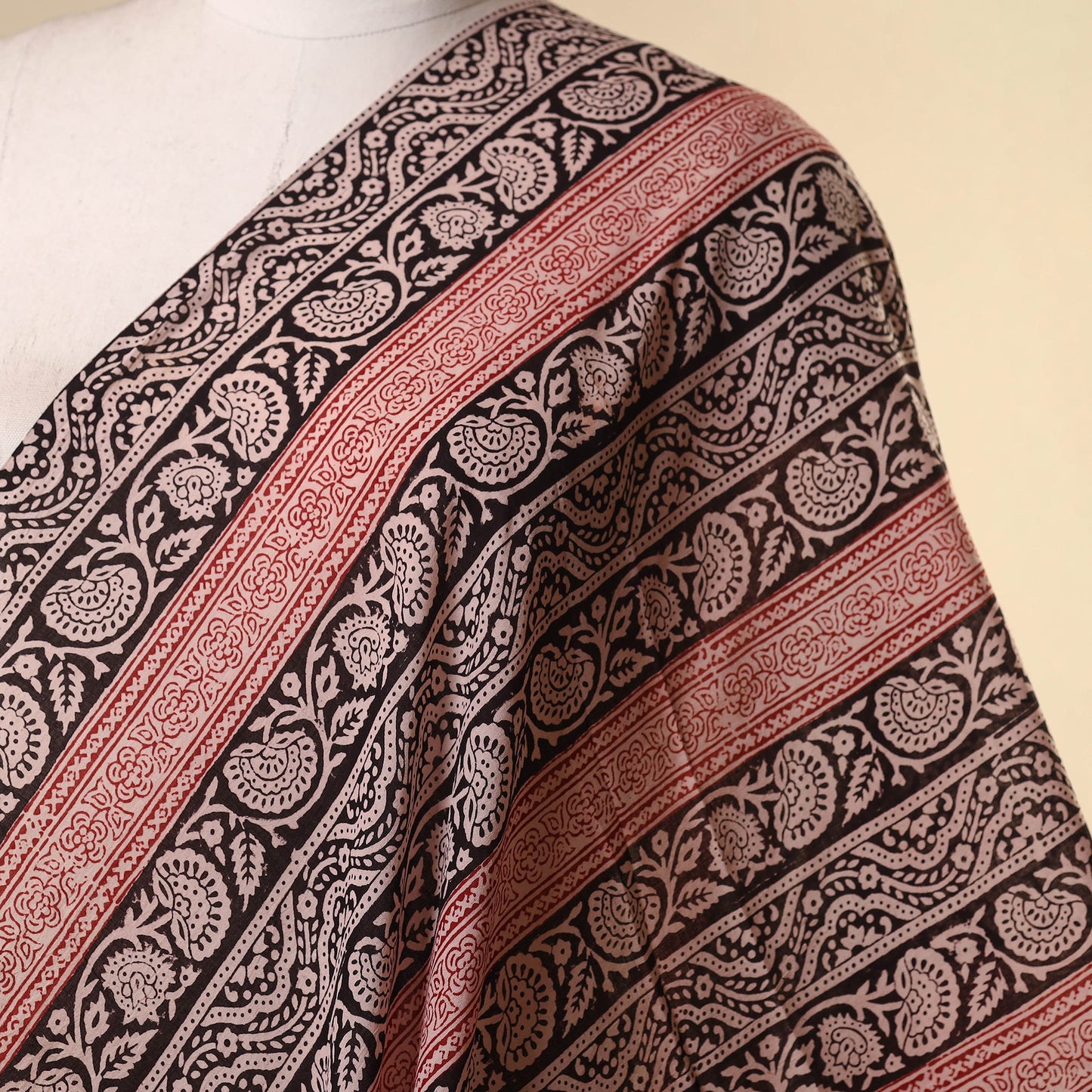 Black - natural dyed mul cotton bagh fabric 02 - handcrafted