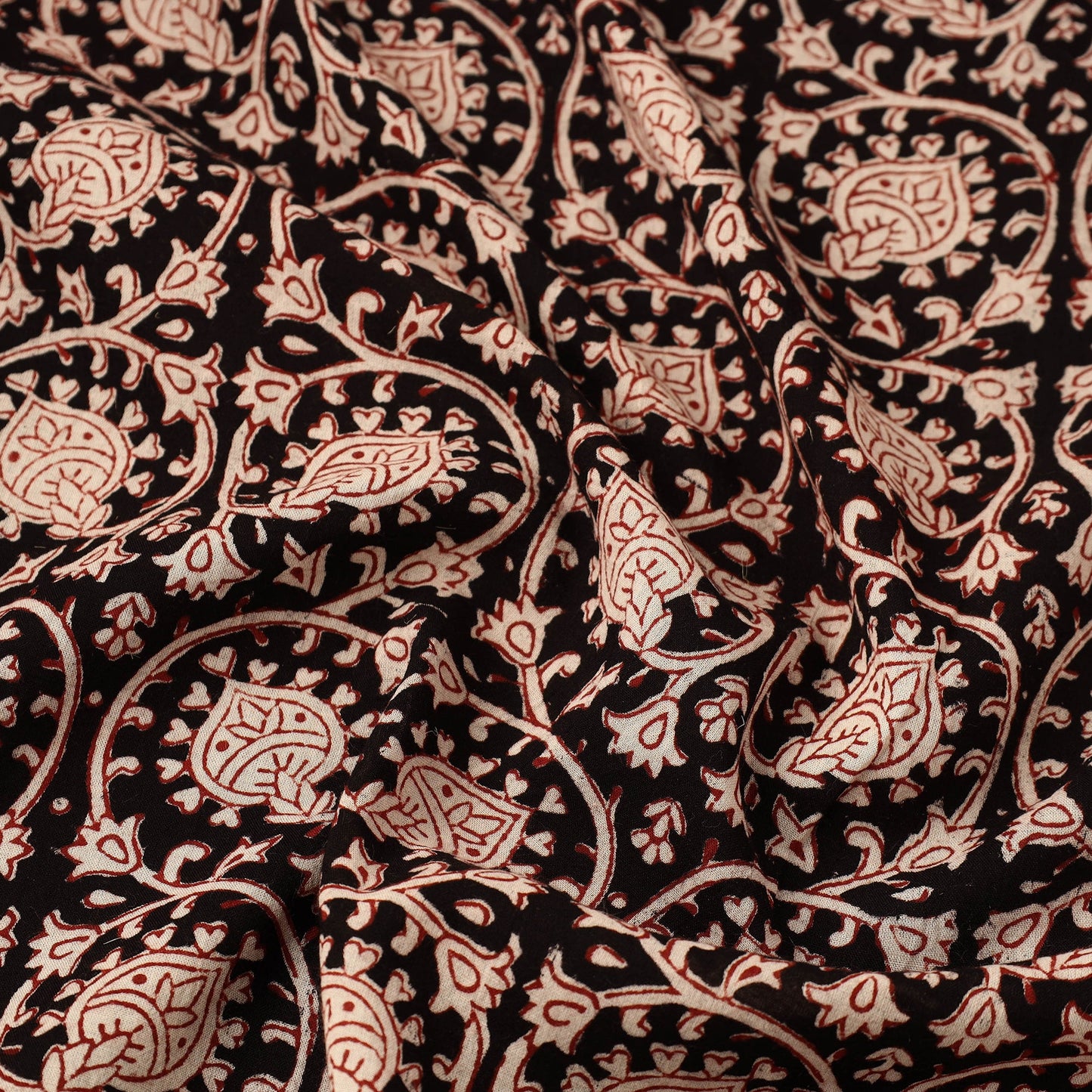Buy Black Natural Dyed Mul Cotton Bagh Print Fabric