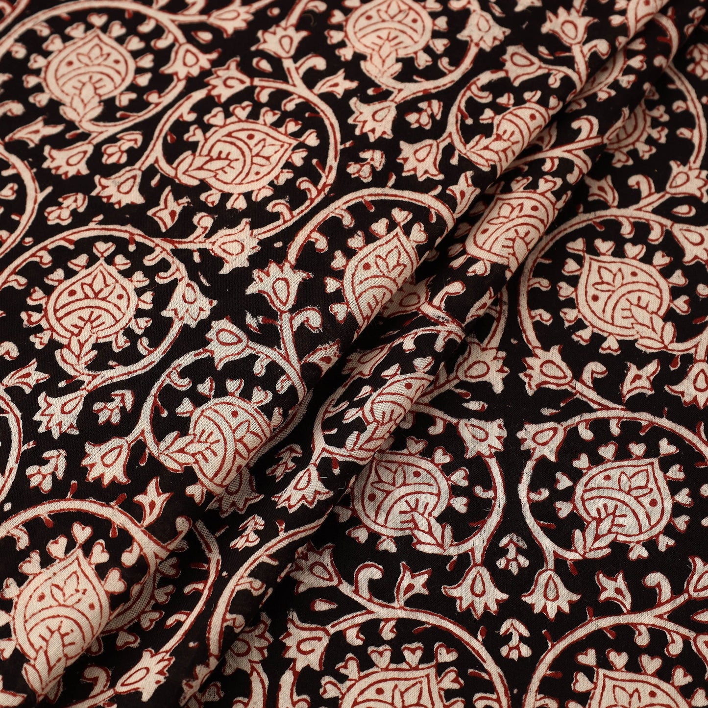 Buy Black Natural Dyed Mul Cotton Bagh Print Fabric