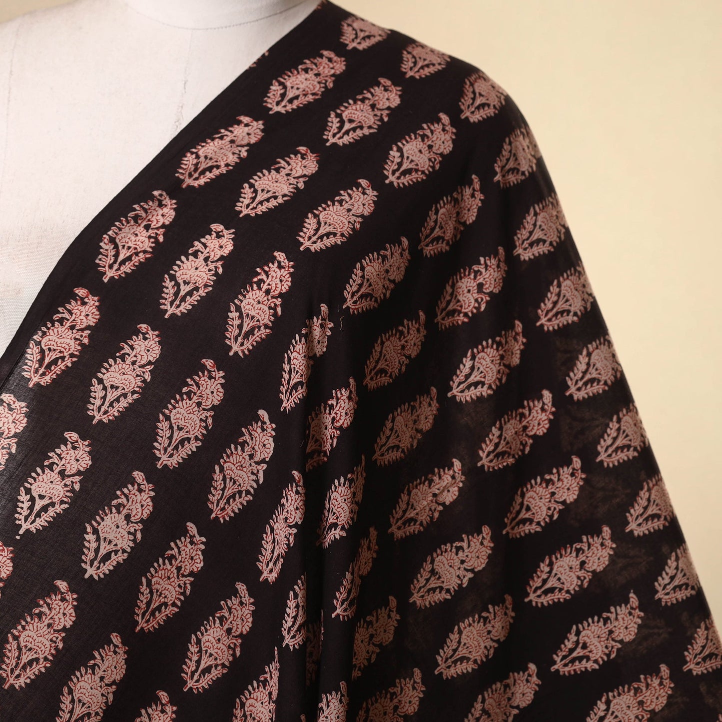 Black - natural dyed mul cotton bagh fabric 04 - handcrafted