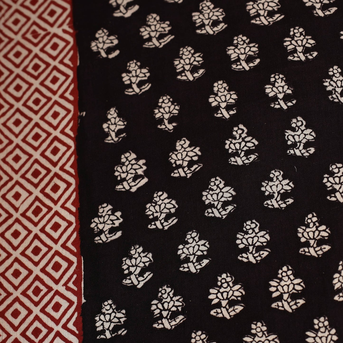  Black Natural Dyed Mul Cotton Bagh Print Fabric