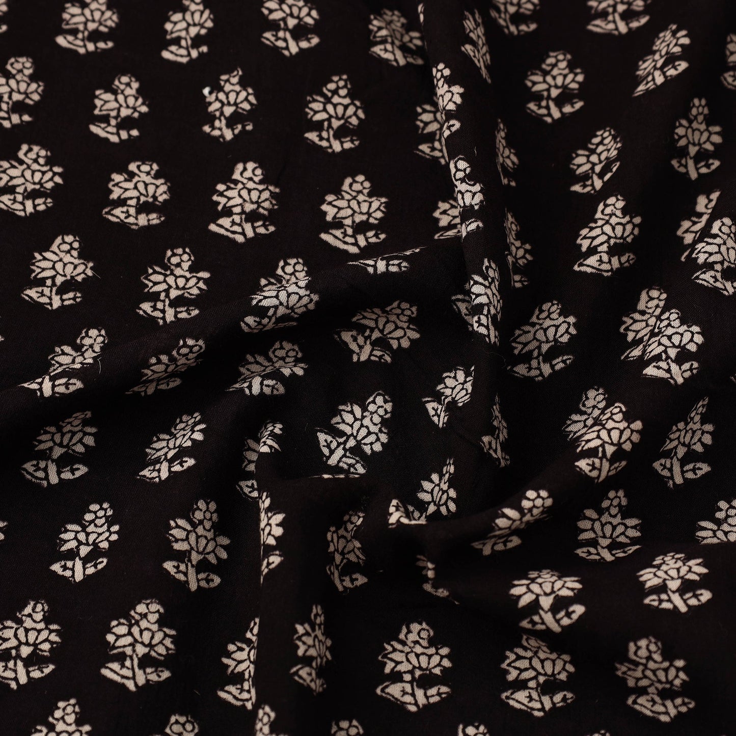  Black Natural Dyed Mul Cotton Bagh Print Fabric
