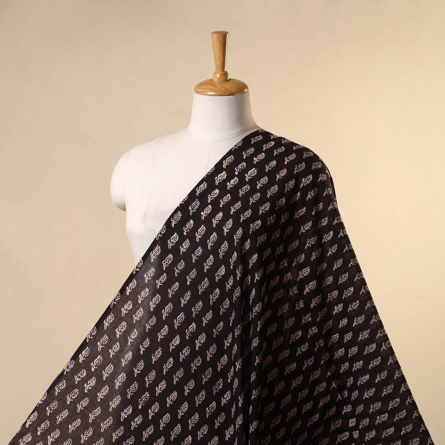 Black - natural dyed mul cotton bagh fabric 11 - handcrafted