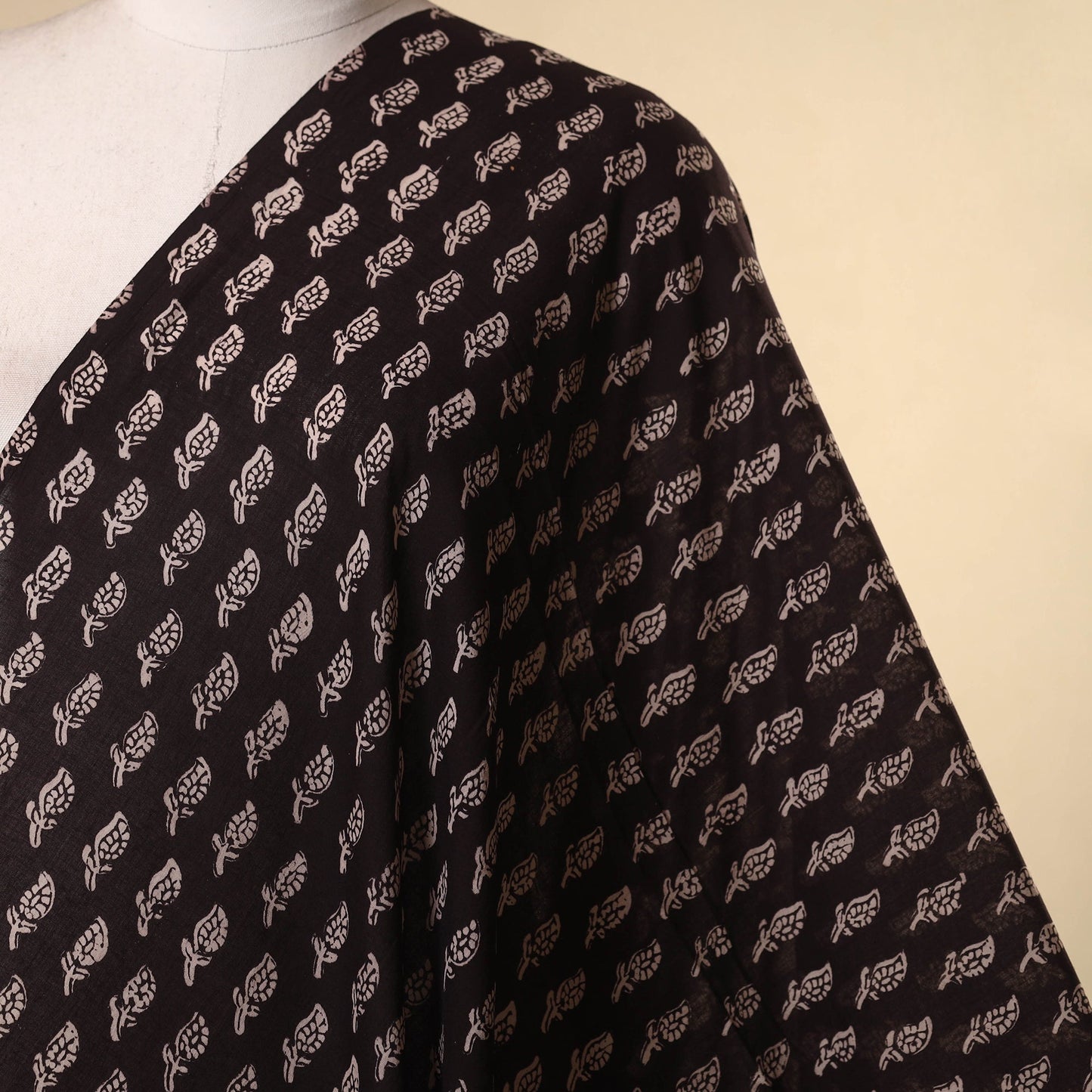 Black - natural dyed mul cotton bagh fabric 11 - handcrafted