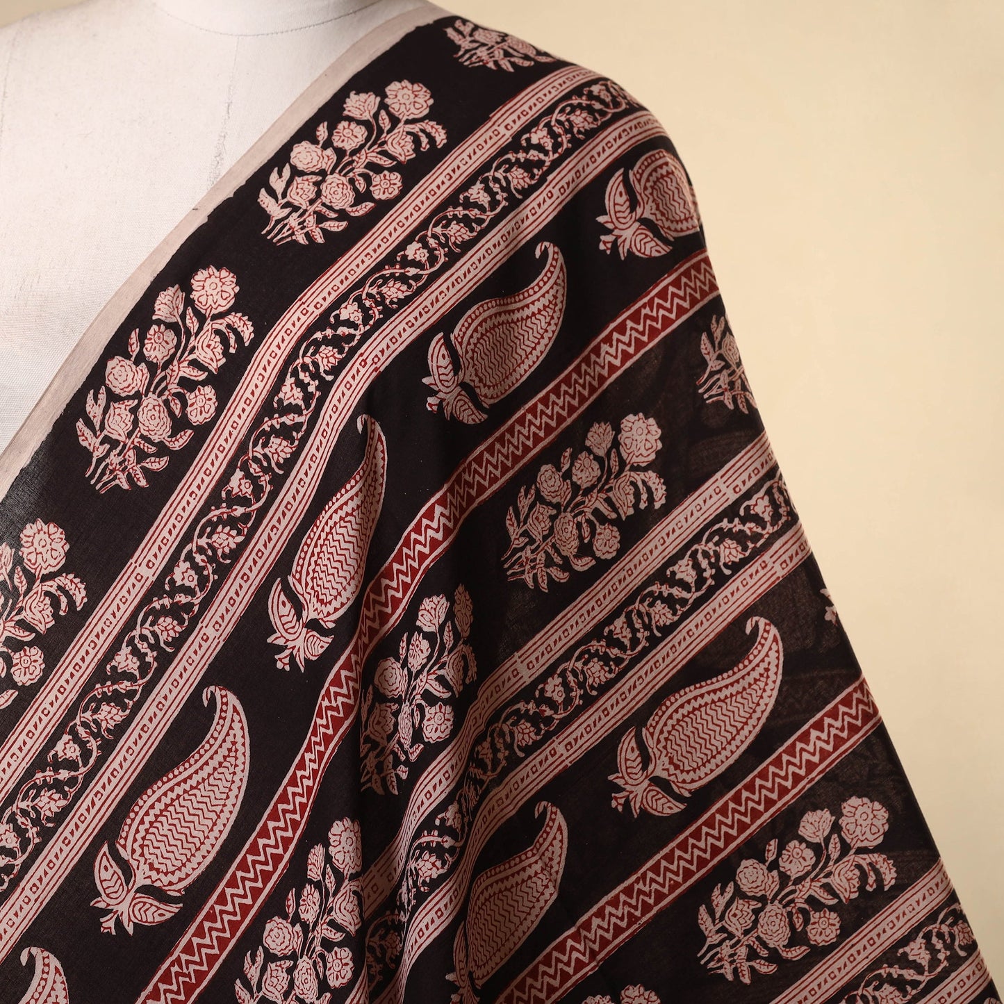 Black - natural dyed mul cotton bagh fabric 13 - handcrafted