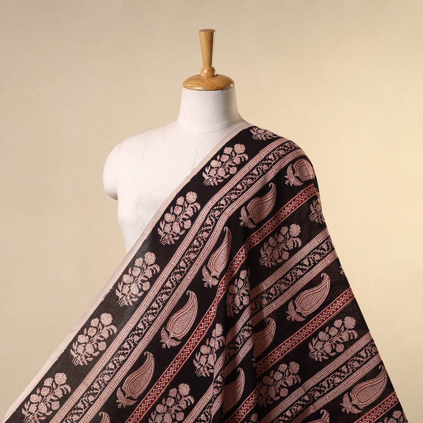 Black - natural dyed mul cotton bagh fabric 13 - handcrafted