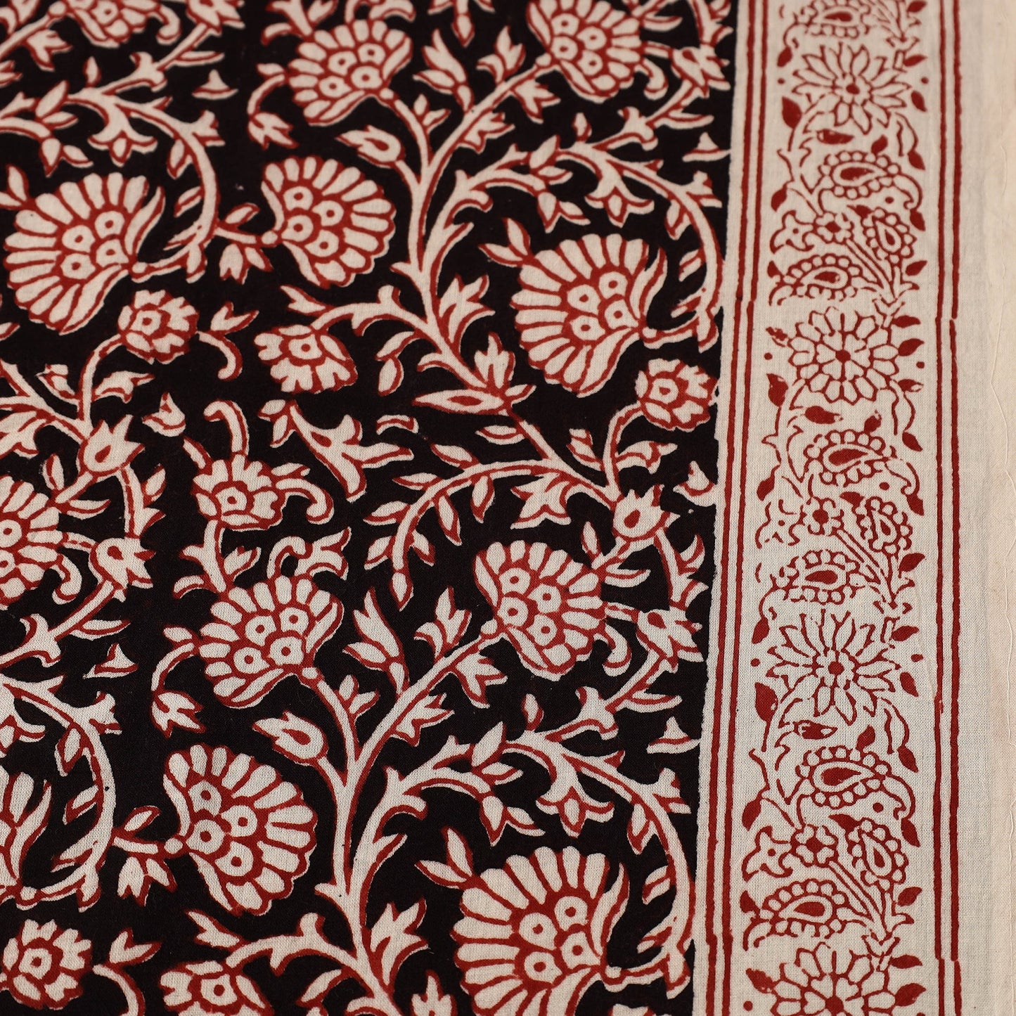 Black Natural Dyed Mul Cotton Bagh Print Fabric