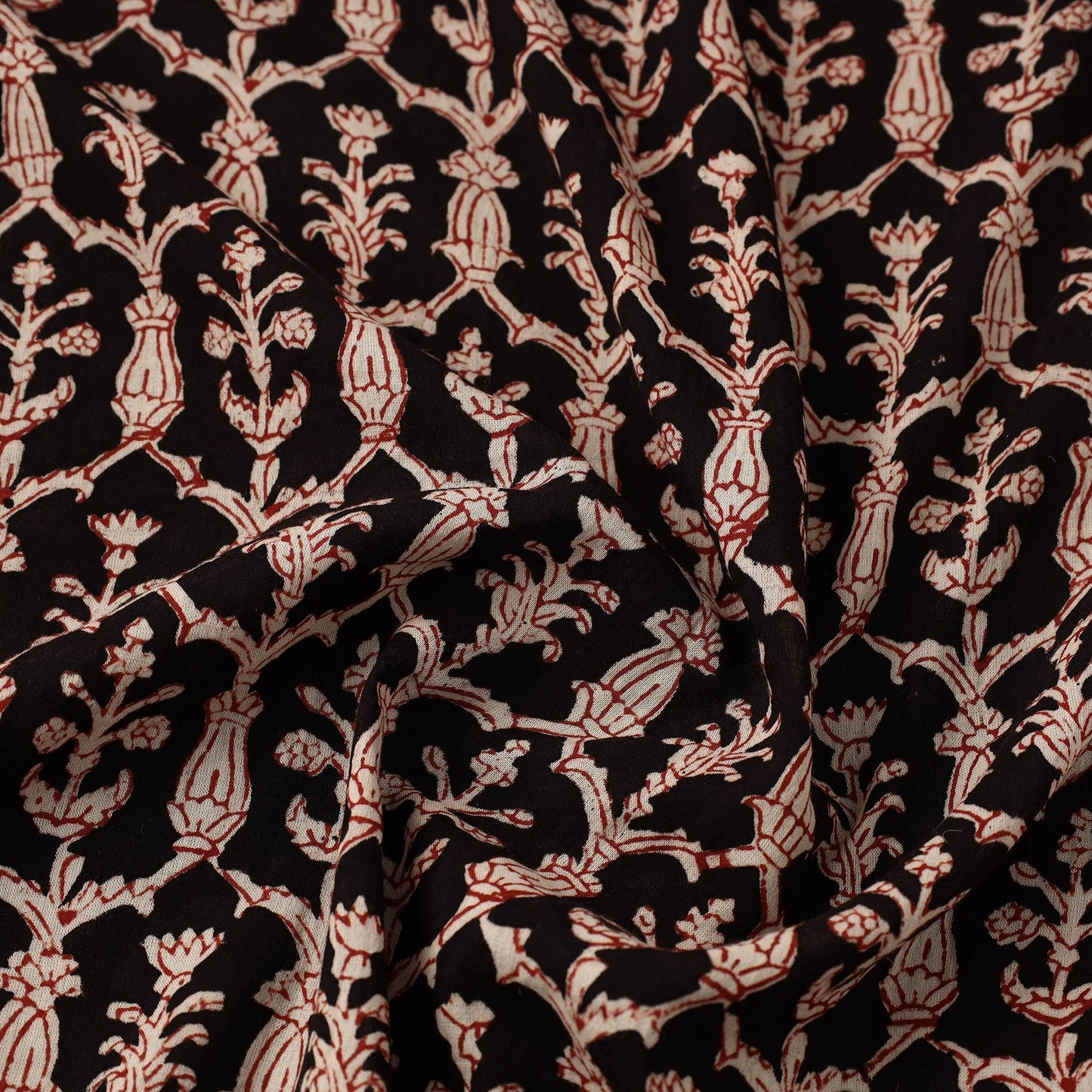  Black Natural Dyed Mul Cotton Bagh Print Fabric