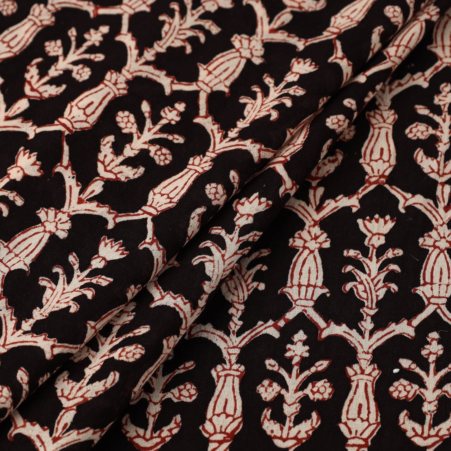 Black Natural Dyed Mul Cotton Bagh Print Fabric