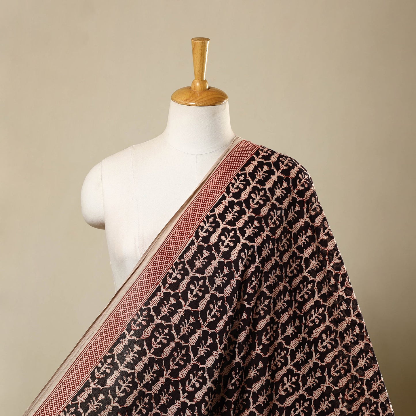  Black Natural Dyed Mul Cotton Bagh Print Fabric