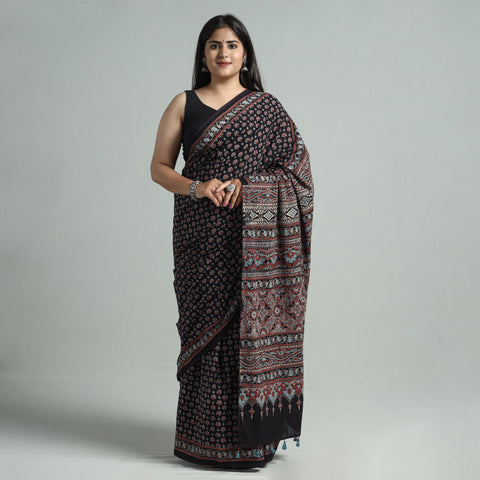  Natural Dyed Block Print Mul Cotton Ajrakh Saree