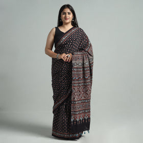  Natural Dyed Block Print Mul Cotton Ajrakh Saree