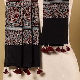 Black Natural Dyed Block Print Mul Cotton Ajrakh Stole