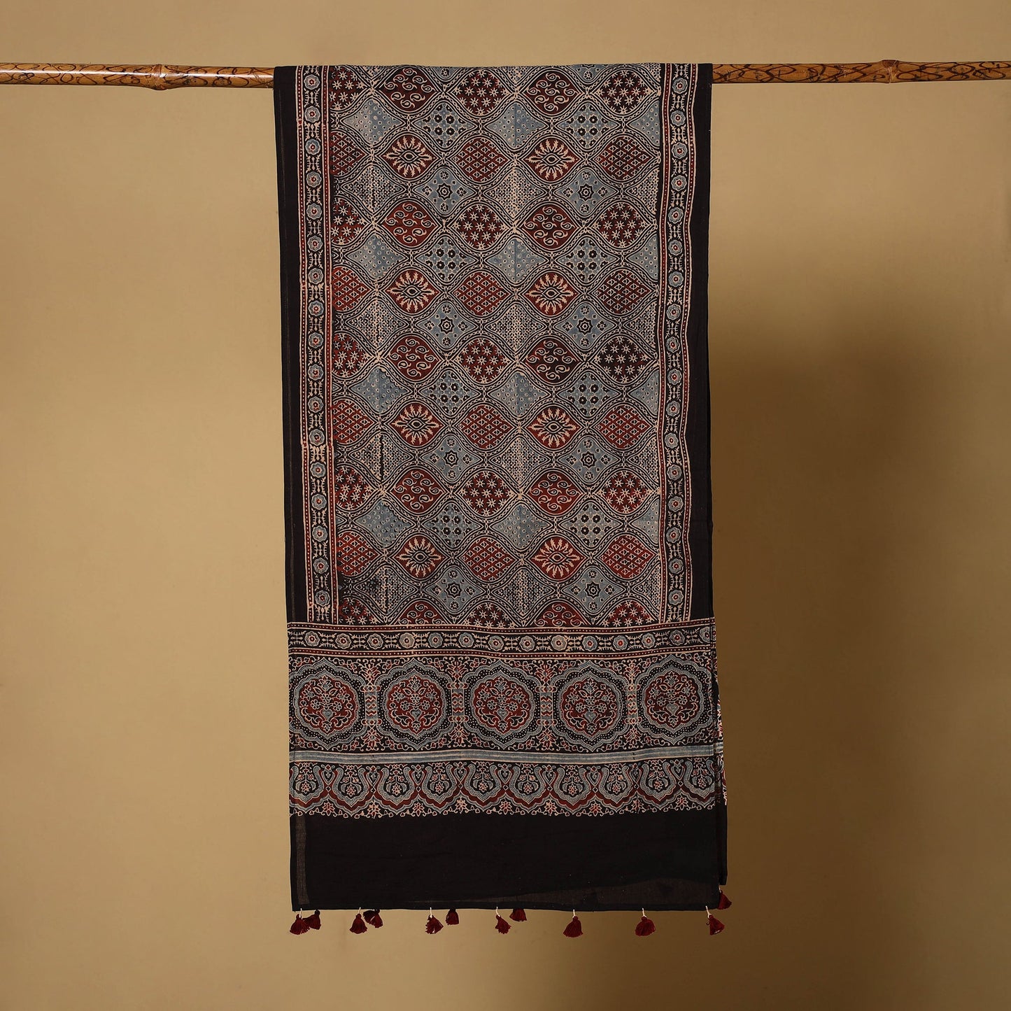 Black Natural Dyed Block Print Mul Cotton Ajrakh Stole