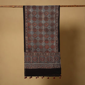 Black Natural Dyed Block Print Mul Cotton Ajrakh Stole
