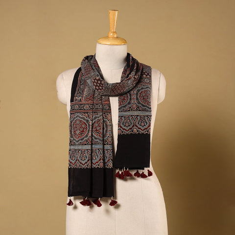 Black Natural Dyed Block Print Mul Cotton Ajrakh Stole