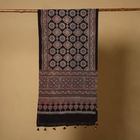 Black - natural dyed mul cotton stole 02 - handcrafted