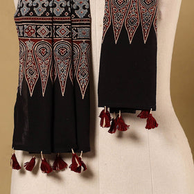 Black Natural Dyed Block Print Mul Cotton Ajrakh Stole