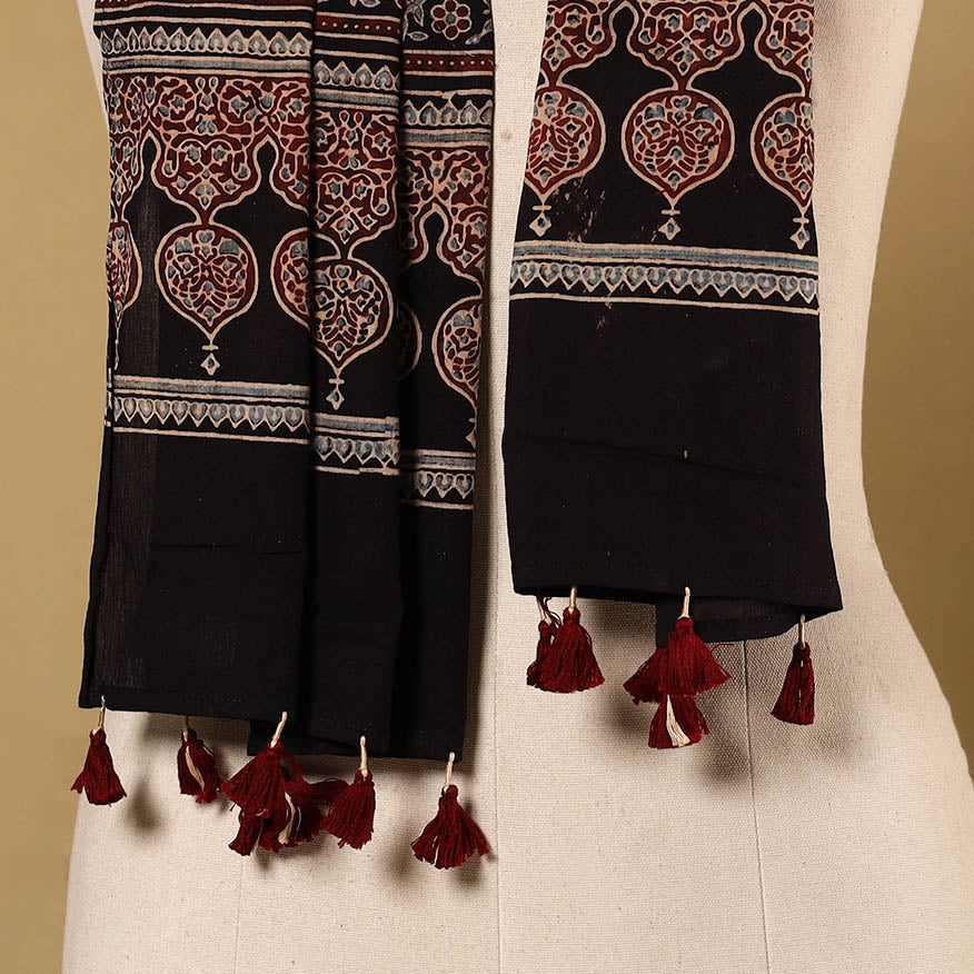 Multicolor Natural Dyed Block Print Mul Cotton Ajrakh Stole