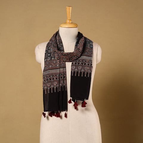 Black - natural dyed mul cotton stole 20 - handcrafted