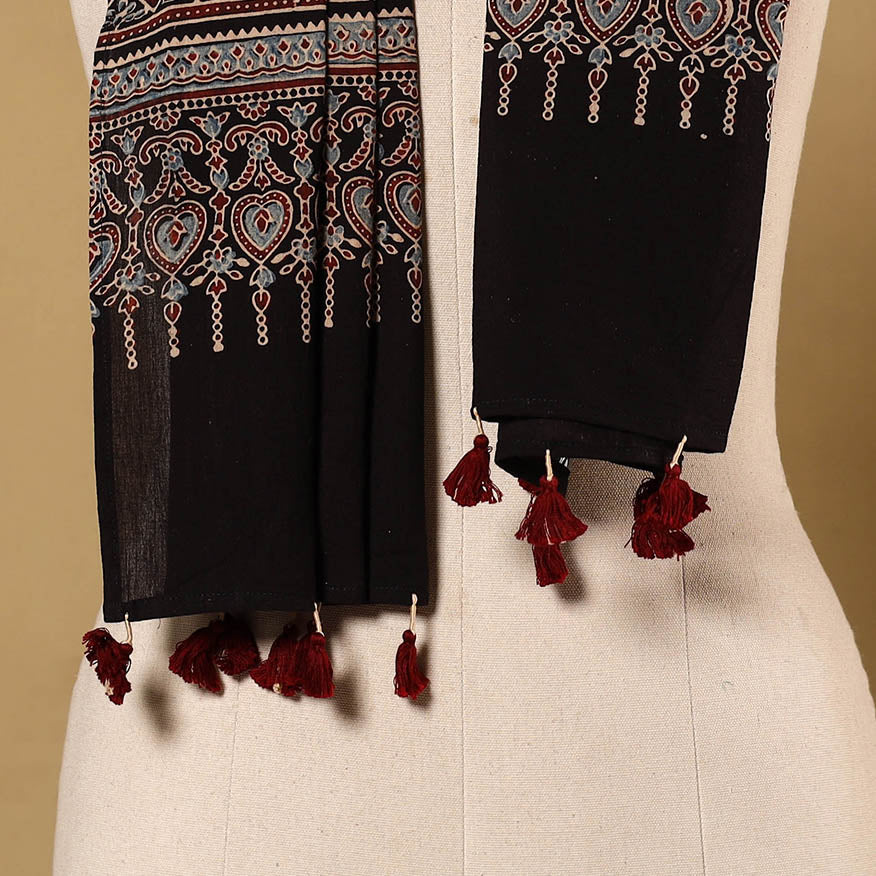 Black - natural dyed mul cotton stole 20 - handcrafted