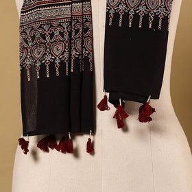 Black - natural dyed mul cotton stole 20 - handcrafted