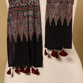 Black - natural dyed mul cotton stole 22 - handcrafted