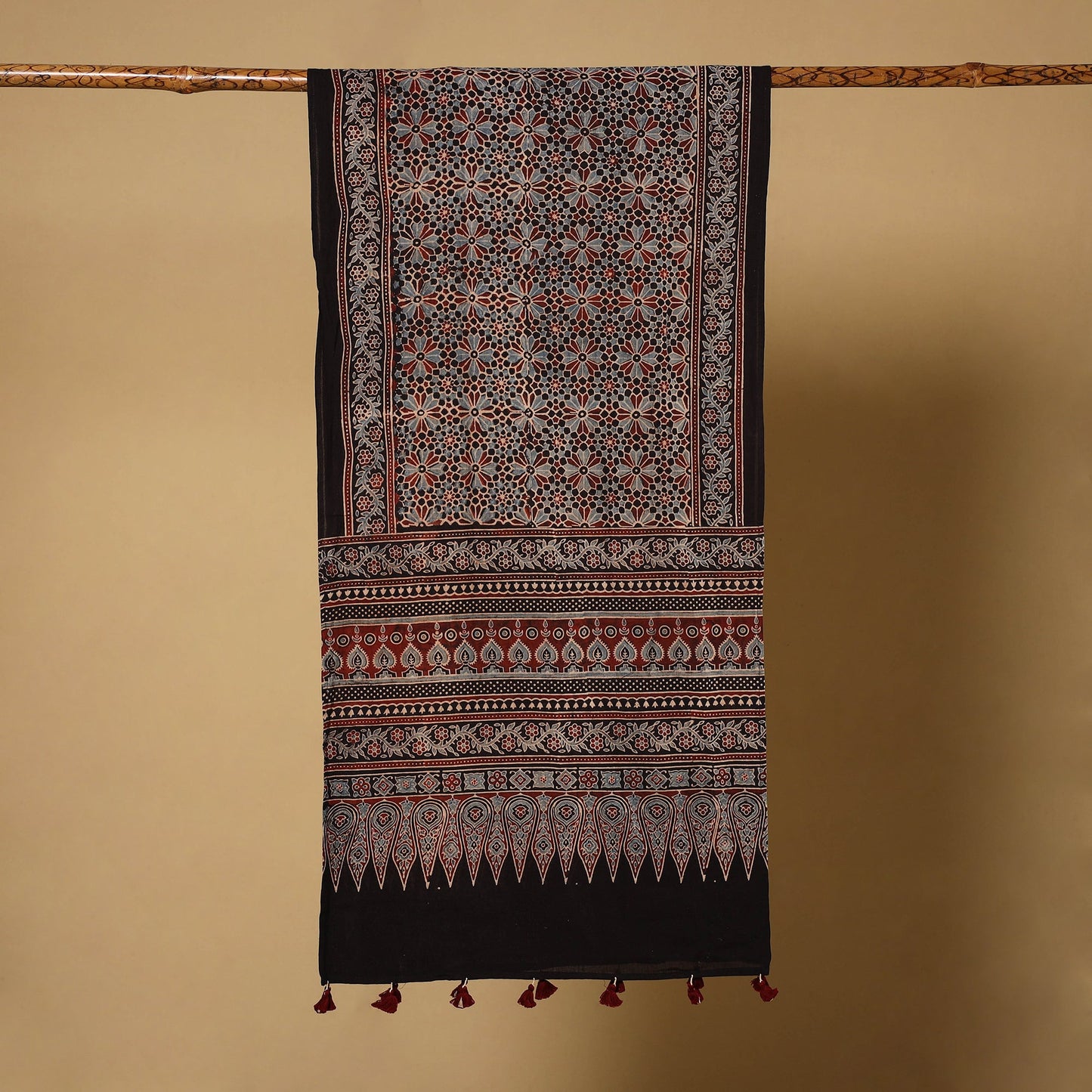 Black - natural dyed mul cotton stole 22 - handcrafted