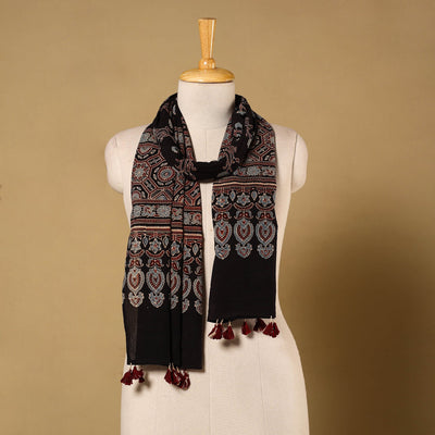 Black - natural dyed mul cotton stole 23 - handcrafted