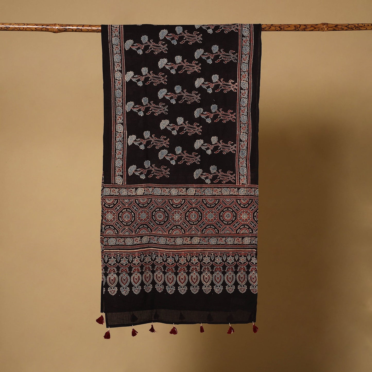 Black - natural dyed mul cotton stole 23 - handcrafted