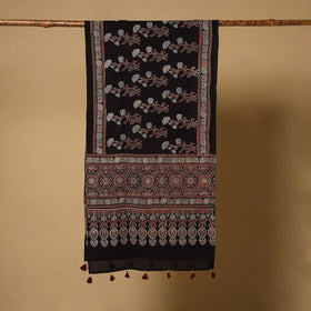 Black - natural dyed mul cotton stole 23 - handcrafted