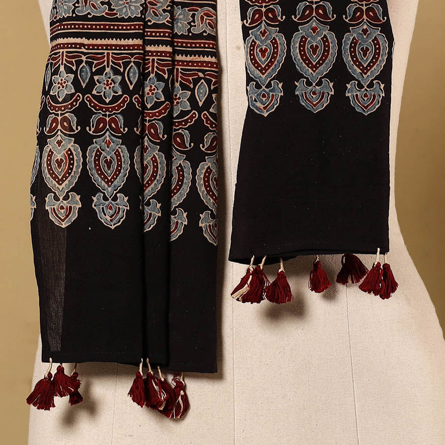 Black - natural dyed mul cotton stole 23 - handcrafted