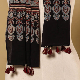 Black - natural dyed mul cotton stole 23 - handcrafted