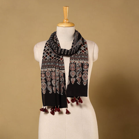 Black Natural Dyed Block Print Mul Cotton Ajrakh Stole
