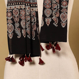Black Natural Dyed Block Print Mul Cotton Ajrakh Stole