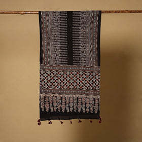 Black Natural Dyed Block Print Mul Cotton Ajrakh Stole