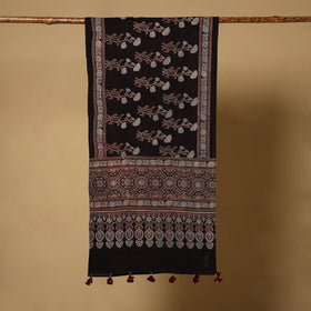 Black Natural Dyed Block Print Mul Cotton Ajrakh Stole