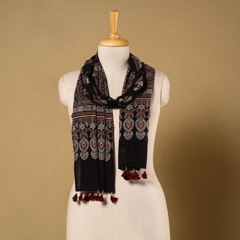 Black Natural Dyed Block Print Mul Cotton Ajrakh Stole