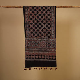 Black Natural Dyed Block Print Mul Cotton Ajrakh Stole 