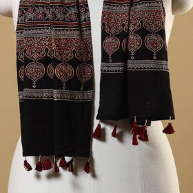 Black Natural Dyed Block Print Mul Cotton Ajrakh Stole 