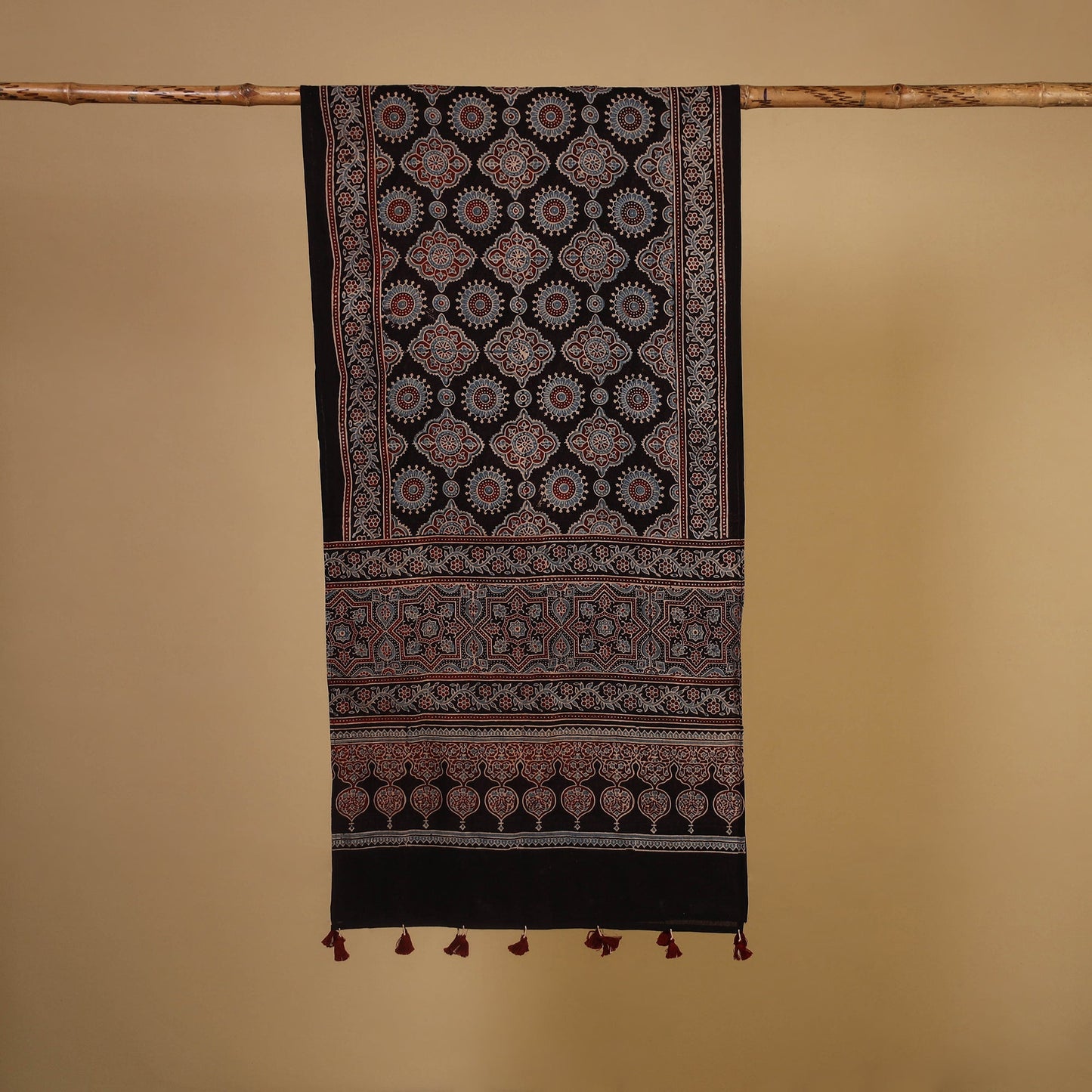 Black Natural Dyed Block Print Mul Cotton Ajrakh Stole 