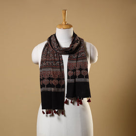 Black Natural Dyed Block Print Mul Cotton Ajrakh Stole 
