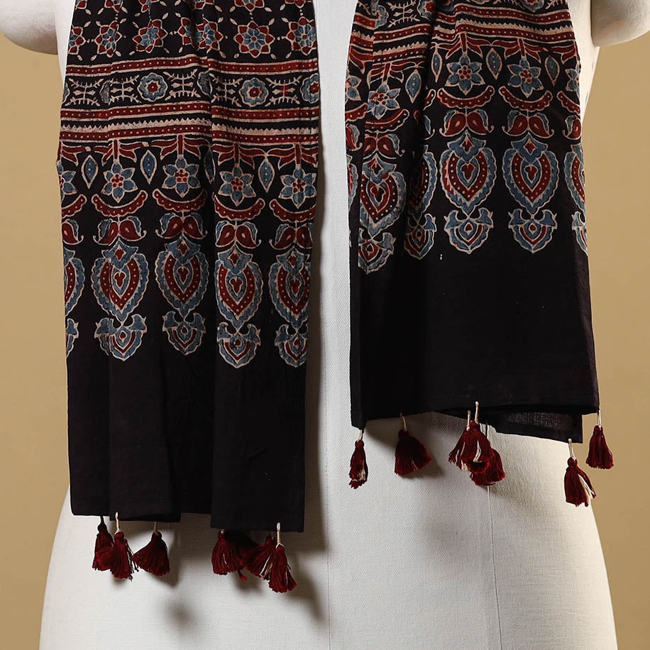 Black - natural dyed mul cotton stole 30 - handcrafted