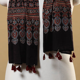 Black - natural dyed mul cotton stole 30 - handcrafted